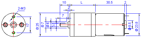 Габаритный чертеж мотор-редуктора постоянного тока