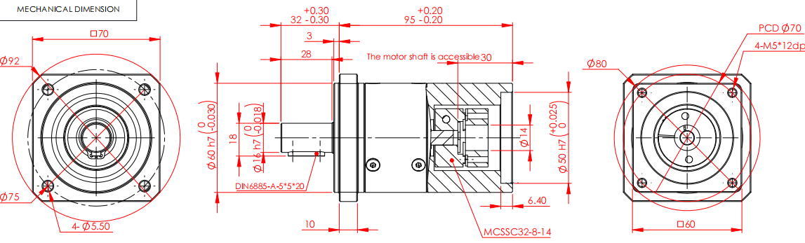 Габаритный чертеж высокоточного планетарного редуктора