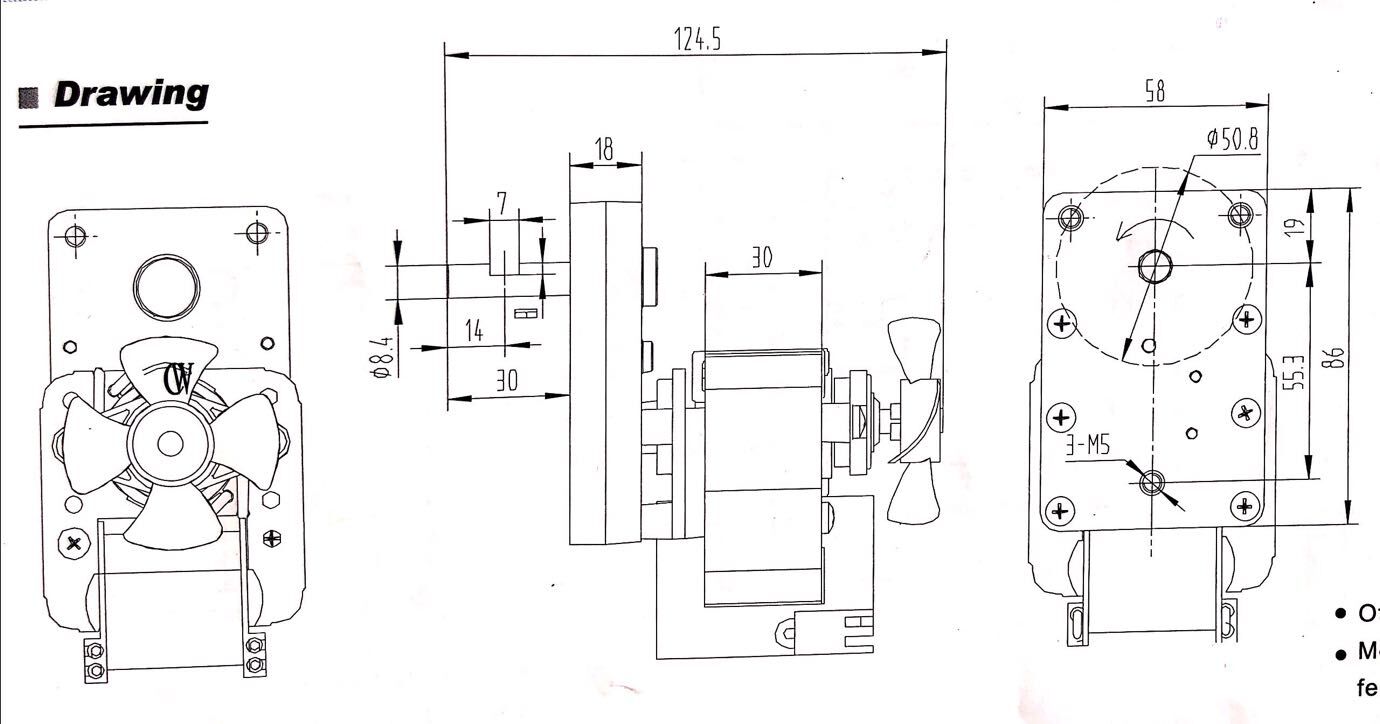 Механические размеры синхронного двигателя переменного тока