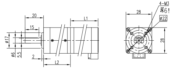 Технический чертеж мотор-редуктора BLDC